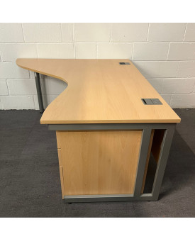 Maple Left Handed Corner Desk and Pedestal Set- 1600 x 1400- Grade C