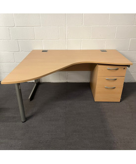 Maple Left Handed Corner Desk and Pedestal Set- 1600 x 1400- Grade C