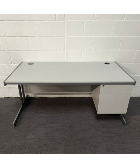 Grey Straight Desk and Pedestal Set- 1600 x 800 