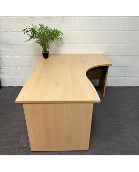Light Beech Right Handed Corner Desk and Pedestal Set- 1600-Grade B