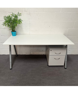 White Straight Desk and Pedestal Set- 1600 x 800 