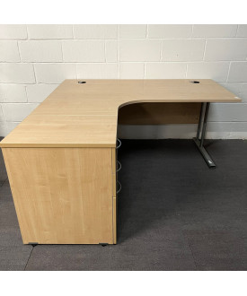 Maple Left Handed Corner Desk and Pedestal Set- 1600- Grade B