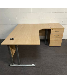 Maple Right Handed Corner Desk and Pedestal Set- 1600