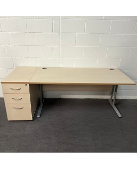 Maple Straight Desk and Pedestal Set- 1600 x 800 