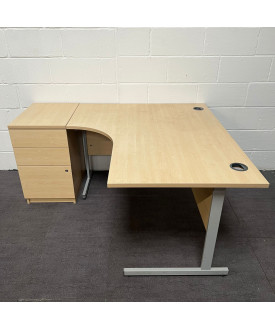 Maple Left Handed Corner Desk and Pedestal Set- 1400