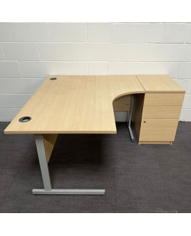 Maple Right Handed Corner Desk and Pedestal Set- 1400
