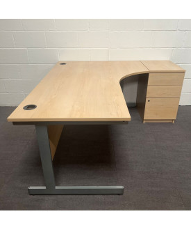 Maple Right Handed Corner Desk and Pedestal Set- 1800- Grade B 