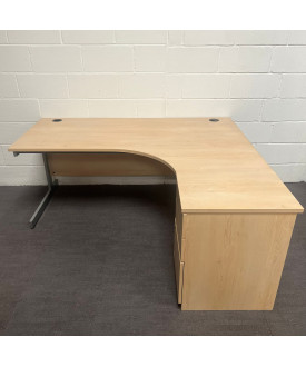 Maple Right Handed Corner Desk and Pedestal Set- 1800- Grade B 