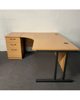 Beech Left Handed Corner Desk and Pedestal Set-1600