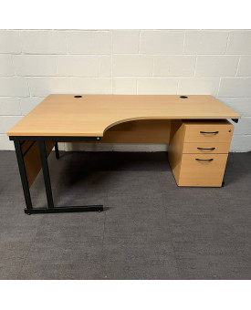 Beech Left Handed Corner Desk and Pedestal Set-1800
