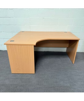 Beech Left Handed Corner Desk and Pedestal Set 1600- Panel End