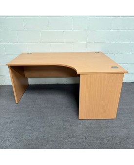 Beech Right Handed Corner Desk and Pedestal Set- 1600- Panel End