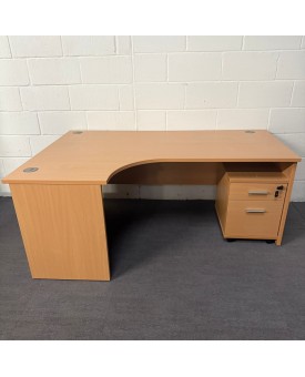 Beech Left Handed Corner Desk and Pedestal Set- 1800- Panel End Beech Left Handed Corner Desk and Pedestal Set- 1800- Panel End