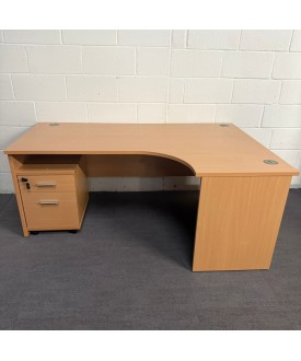 Beech Right Handed Corner Desk and Pedestal set- 1800- Panel End