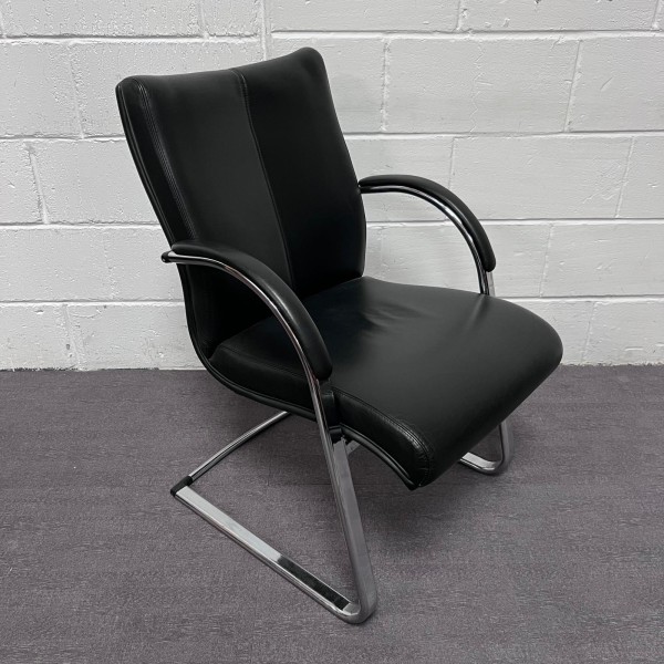 Black Leather Static Conference Chair