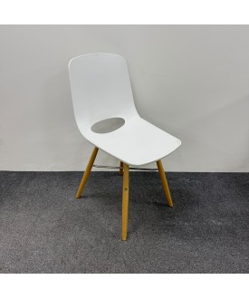 White Canteen Static Chair With Wooden Legs