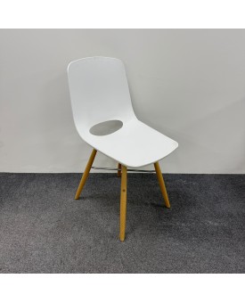 White Canteen Static Chair With Wooden Legs