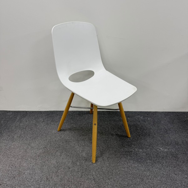 White Canteen Static Chair With Wooden Legs