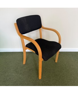 Black Fabric Static Stacking Chair With Wooden Arms