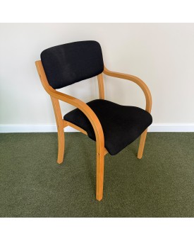 Black Fabric Static Stacking Chair With Wooden Arms