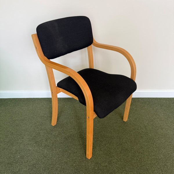 Black Fabric Static Stacking Chair With Wooden Arms