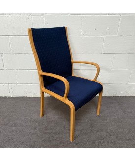 Blue Fabric Static Chair With Wooden Arms