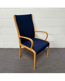 Blue Fabric Static Chair With Wooden Arms