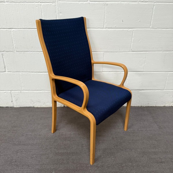 Blue Fabric Static Chair With Wooden Arms