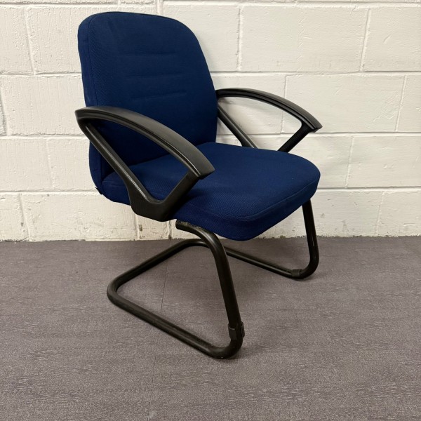 Blue Fabric Static Chair With Black Arms