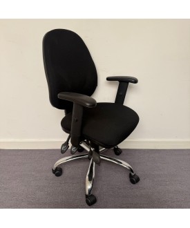 Black Operator Chair with Chrome Base- Adjustable Arms