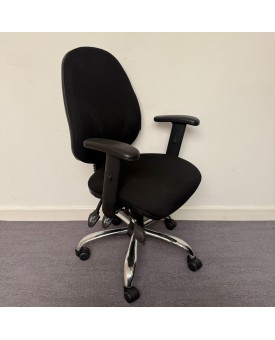 Black Operator Chair with Chrome Base- Adjustable Arms