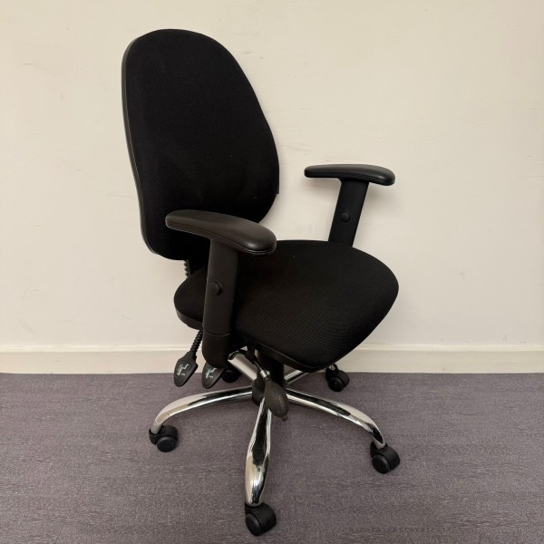 Black Operator Chair with Chrome Base- Adjustable Arms