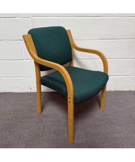 Green Fabric Static Stacking Chair With Wooden Arms