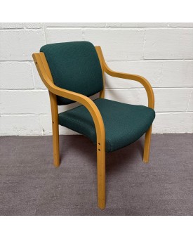 Green Fabric Static Stacking Chair With Wooden Arms