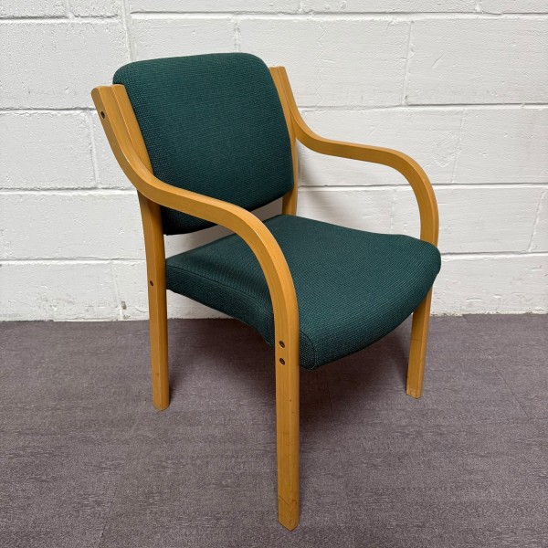 Green Fabric Static Stacking Chair With Wooden Arms