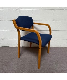 Blue Fabric Static Stacking Chair With Wooden Arms