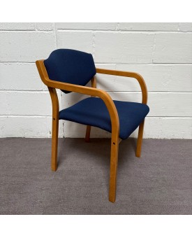 Blue Fabric Static Stacking Chair With Wooden Arms