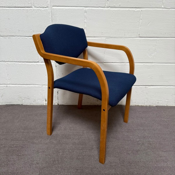 Blue Fabric Static Stacking Chair With Wooden Arms