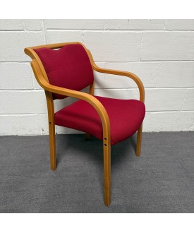 Red Fabric Static Stacking Chair With Wooden Arms
