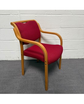 Red Fabric Static Stacking Chair With Wooden Arms