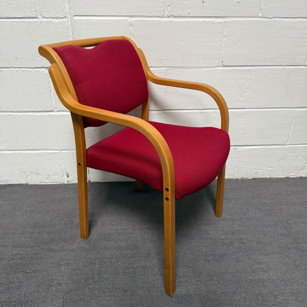 Red Fabric Static Stacking Chair With Wooden Arms