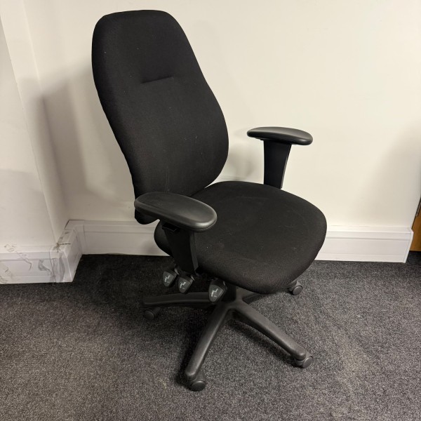Black Fabric Operator Chair- Adjustable Arms