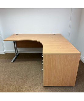 Beech Right Handed Corner Desk and Pedestal Set - 1600mm