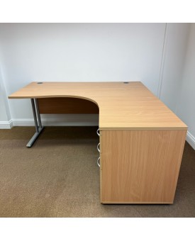 Beech Right Handed Corner Desk and Pedestal Set - 1600mm