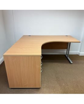 Beech Left Handed Corner Desk and Pedestal Set - 1500mm