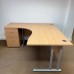 Beech Left Handed Corner Desk and Pedestal Set - 1500mm