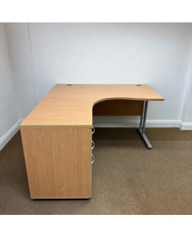 Beech Left Handed Corner Desk and Pedestal Set - 1400mm