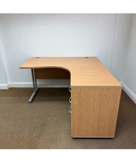 Beech Right Handed Corner Desk and Pedestal Set - 1400mm