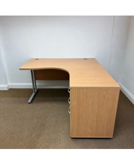 Beech Right Handed Corner Desk and Pedestal Set - 1400mm