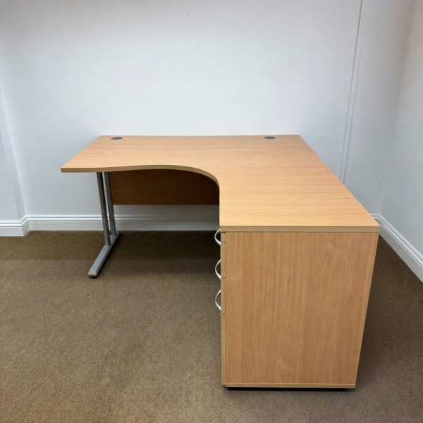 Beech Right Handed Corner Desk and Pedestal Set - 1400mm